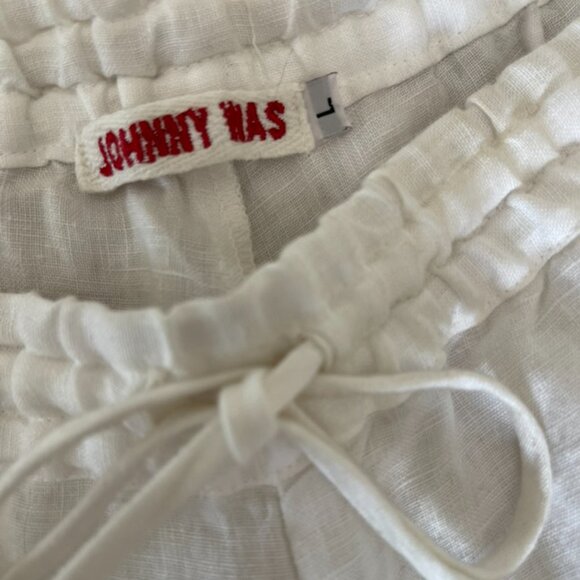 Johnny Was White 100% Linen Embroidered wide leg pants size Large - Picture 2 of 6